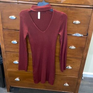 Red sweater dress with cut out